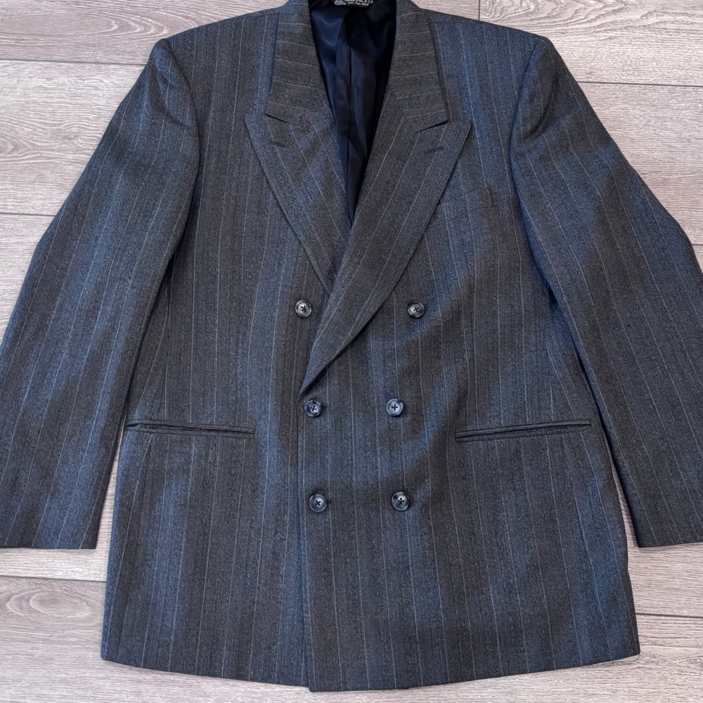 Christian Dior Monsieur Blazer Mens 48 Gray Pinstripe Double Breasted Vintage